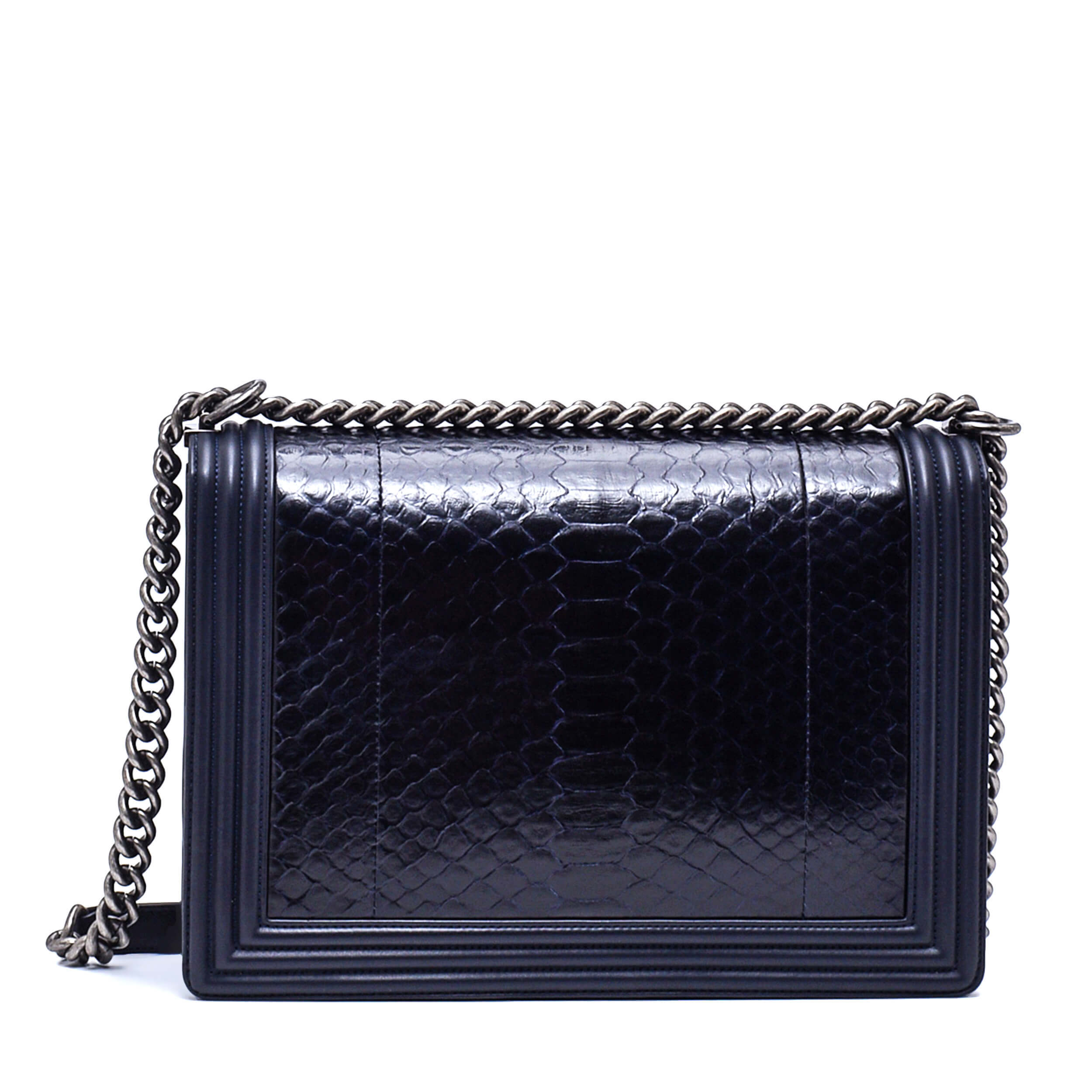 Chanel - Black & Navy Python Leather Large Le Boy Bag